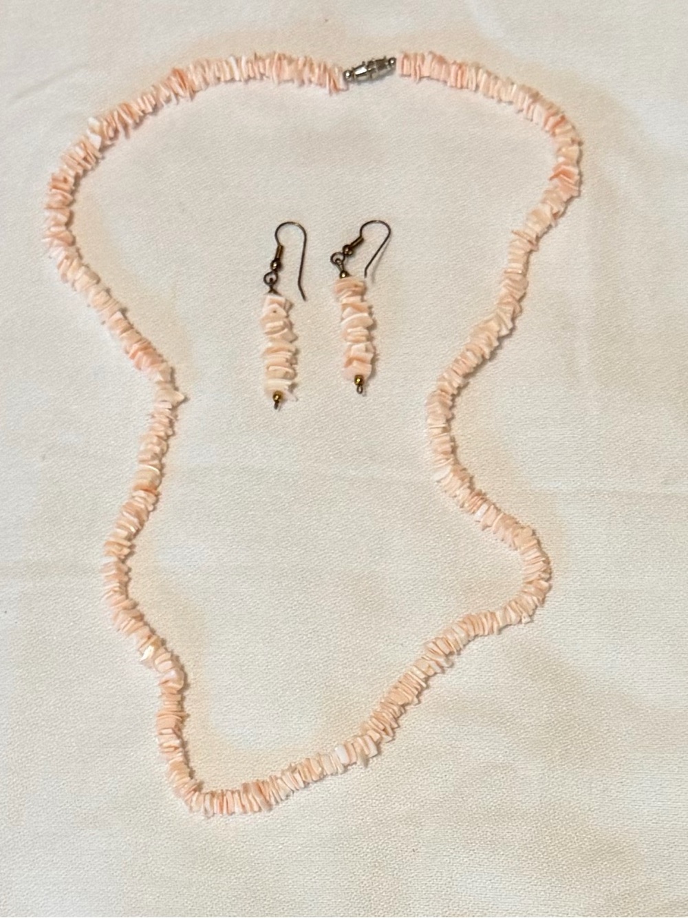 Delicate Peach Shell 24” Necklace & Earrings Set